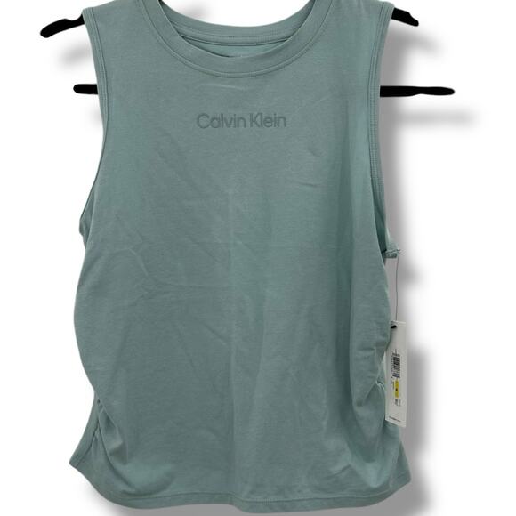 NEW Calvin Klein Ruched Logo Crewneck tank top size medium blue sea teal active - Picture 1 of 11